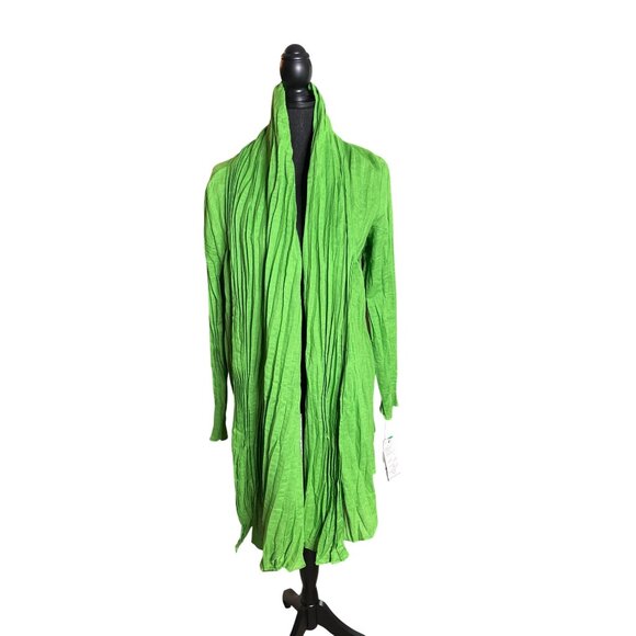 Jones New York Women's Vibrant Green Crinkle Pleat Open Front Cardigan L NWT - Picture 1 of 12